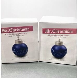 2 Mr.‎ Christmas Glowing Peace Ornament Blue Color Changing NIB Opened To Test